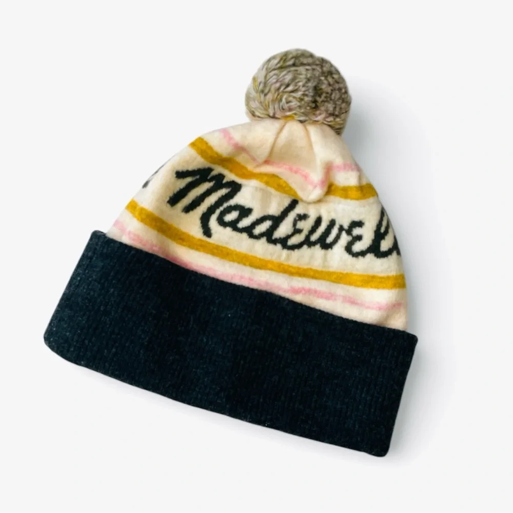 Madewell Retro Pom-Pom Beanie Winter Hat in Cloud Lining One size